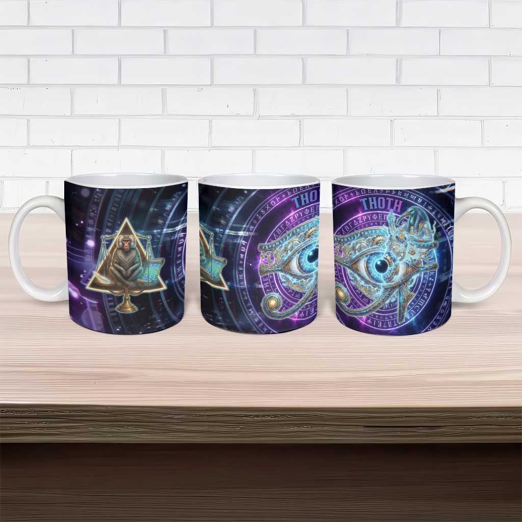 Thoth Ancient Egyptian Cosmic Ceramic Mug with Sacred Eye and Baboon Symbol Theme