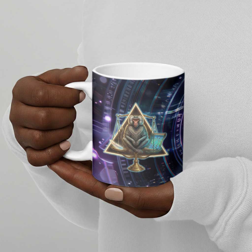 Thoth Ancient Egyptian Cosmic Ceramic Mug with Sacred Eye and Baboon Symbol Theme
