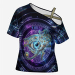 Thoth Ancient Egyptian Cosmic Cross Shoulder Shirt with Sacred Eye and Baboon Symbol Theme
