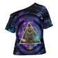 Thoth Ancient Egyptian Cosmic Cross Shoulder Shirt with Sacred Eye and Baboon Symbol Theme