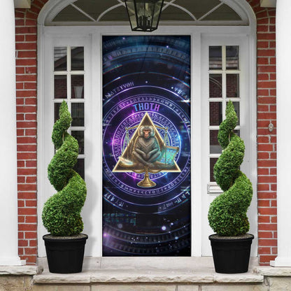 Thoth Ancient Egyptian Cosmic Door Cover with Sacred Eye and Baboon Symbol Theme