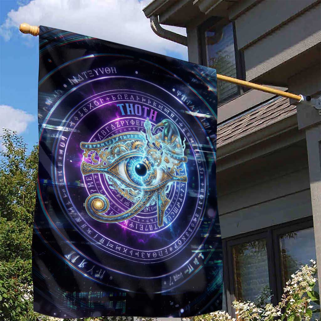 Thoth Ancient Egyptian Cosmic Garden Flag with Sacred Eye and Baboon Symbol Theme