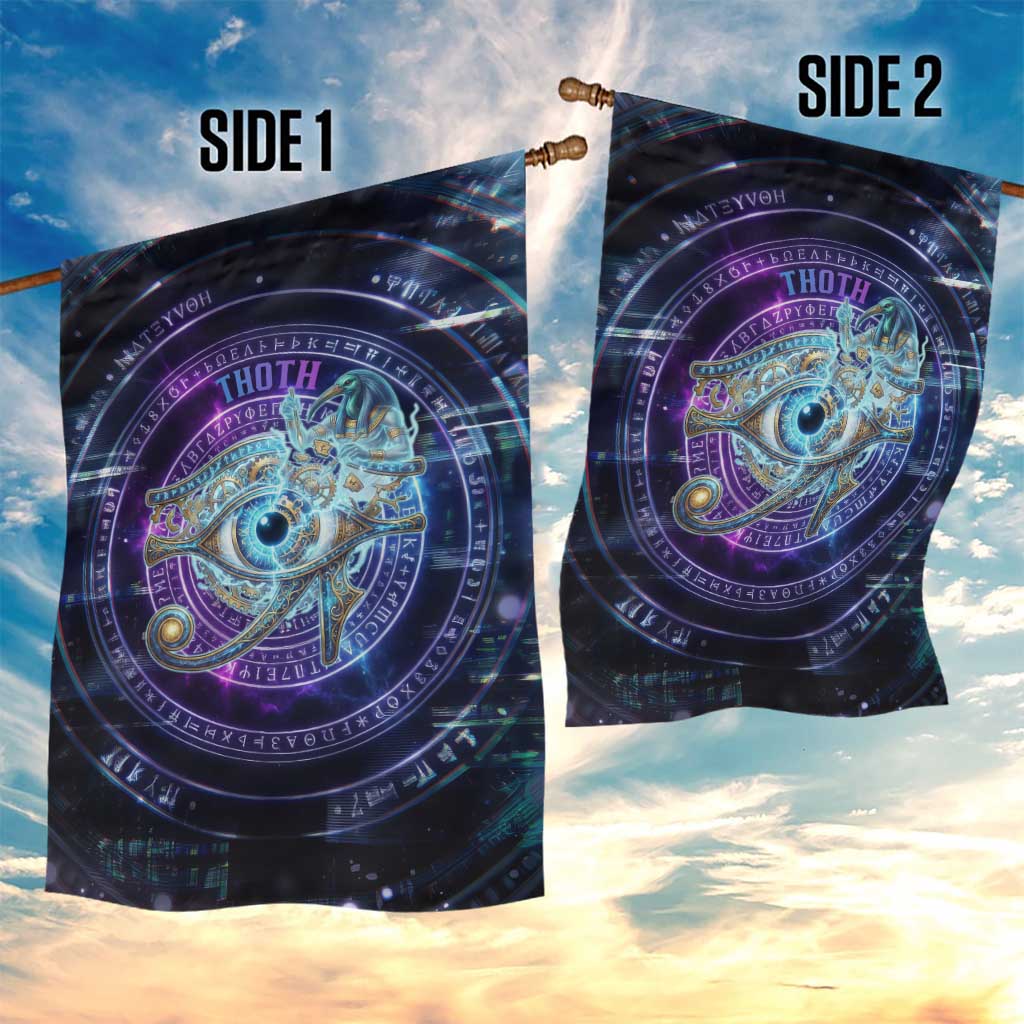 Thoth Ancient Egyptian Cosmic Garden Flag with Sacred Eye and Baboon Symbol Theme