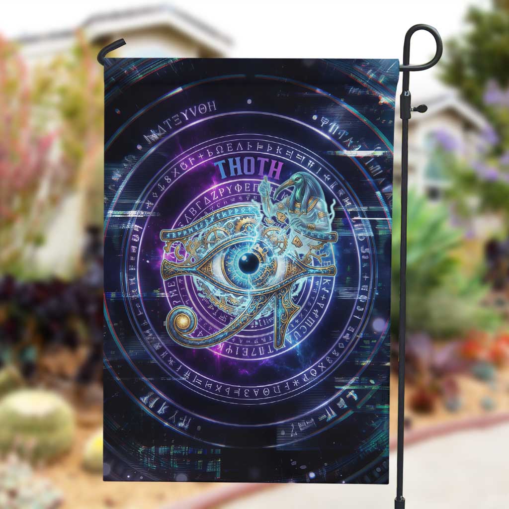 Thoth Ancient Egyptian Cosmic Garden Flag with Sacred Eye and Baboon Symbol Theme