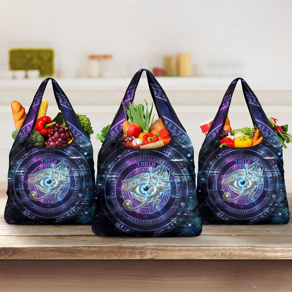 Thoth Ancient Egyptian Cosmic Grocery Bag with Sacred Eye and Baboon Symbol Theme