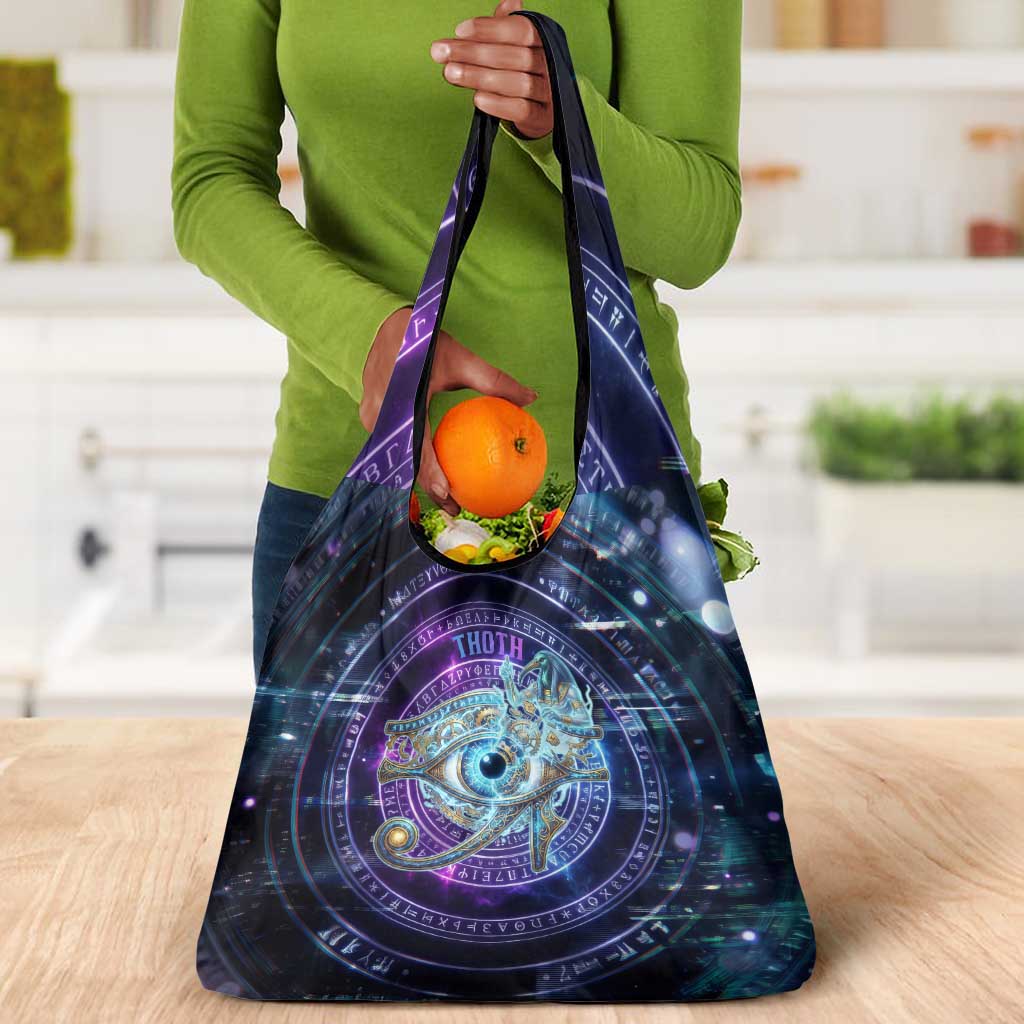 Thoth Ancient Egyptian Cosmic Grocery Bag with Sacred Eye and Baboon Symbol Theme