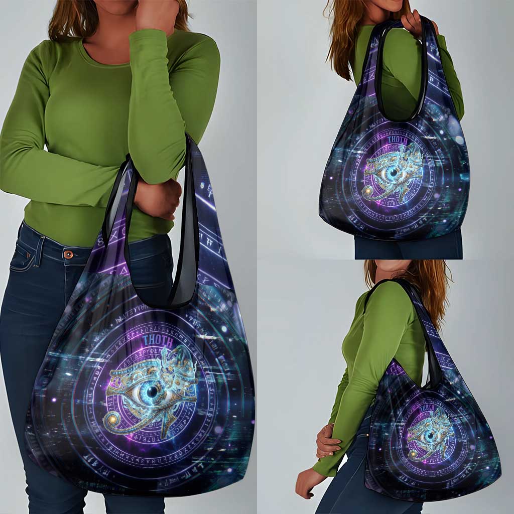Thoth Ancient Egyptian Cosmic Grocery Bag with Sacred Eye and Baboon Symbol Theme