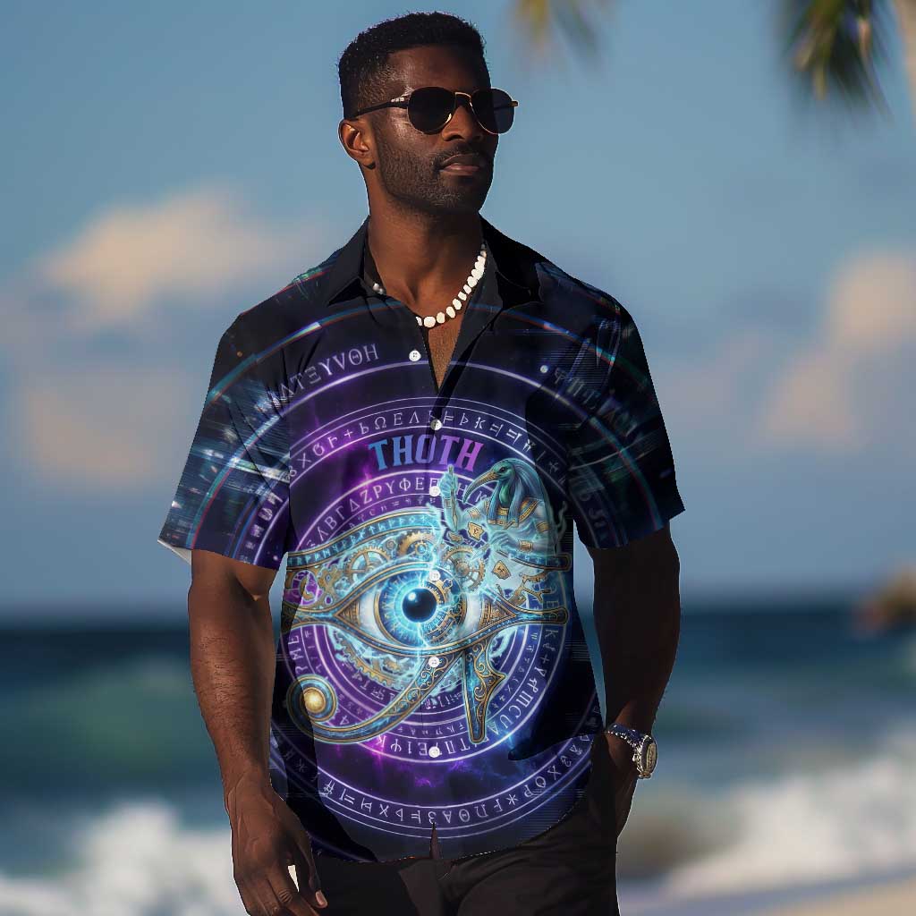 Thoth Ancient Egyptian Cosmic Hawaiian Shirt with Sacred Eye and Baboon Symbol Theme