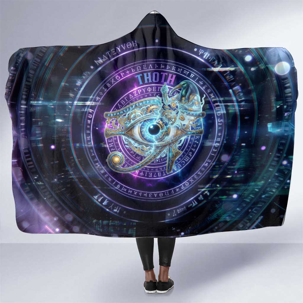 Thoth Ancient Egyptian Cosmic Hooded Blanket with Sacred Eye and Baboon Symbol Theme