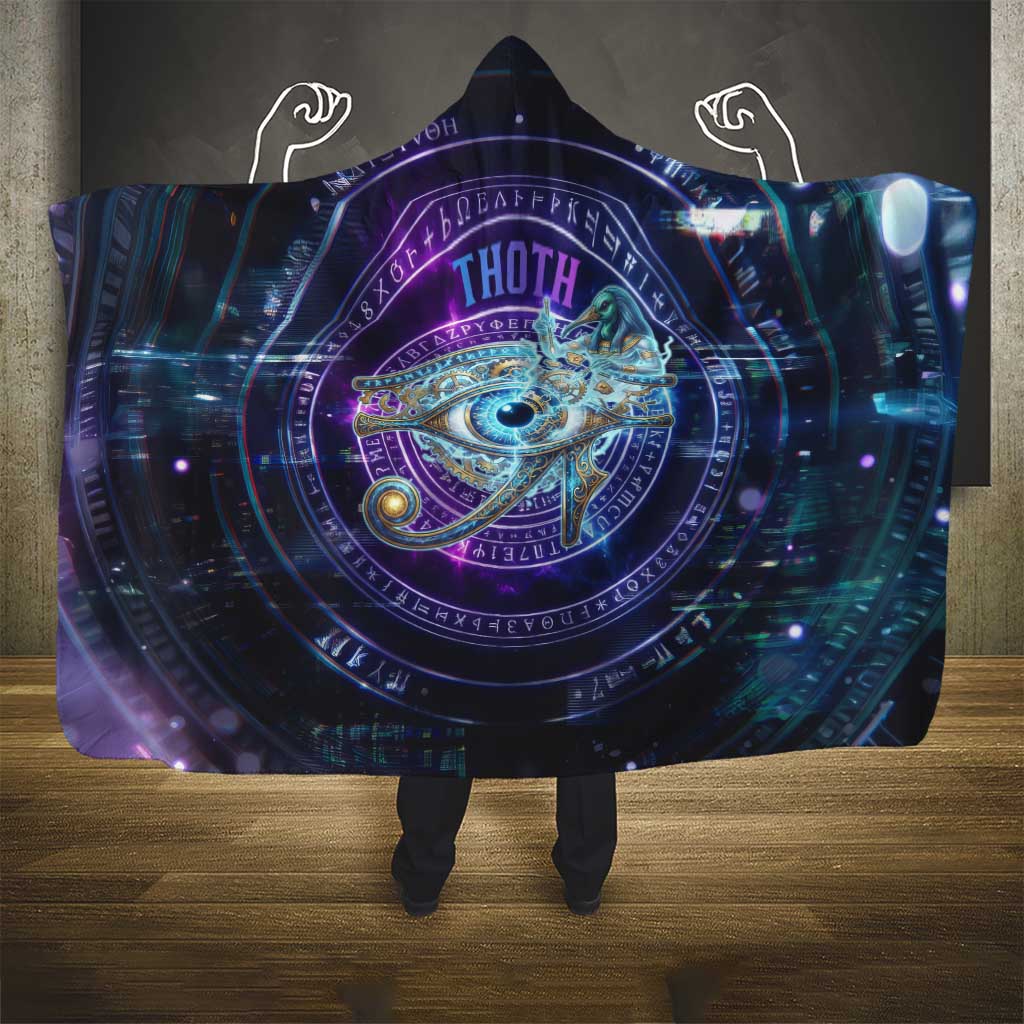 Thoth Ancient Egyptian Cosmic Hooded Blanket with Sacred Eye and Baboon Symbol Theme
