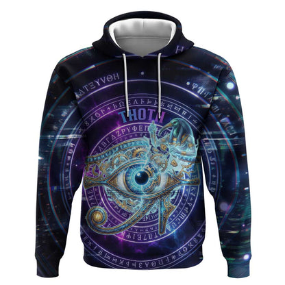 Thoth Ancient Egyptian Cosmic Hoodie with Sacred Eye and Baboon Symbol Theme