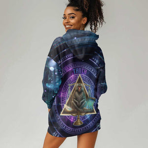 Thoth Ancient Egyptian Cosmic Hoodie Dress with Sacred Eye and Baboon Symbol Theme