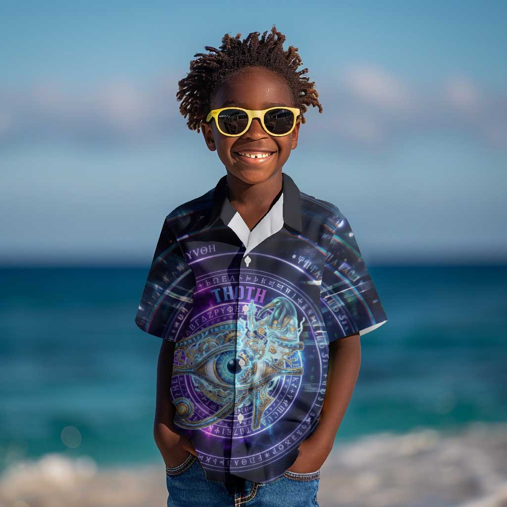 Thoth Ancient Egyptian Cosmic Kid Hawaiian Shirt with Sacred Eye and Baboon Symbol Theme