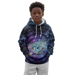Thoth Ancient Egyptian Cosmic Kid Hoodie with Sacred Eye and Baboon Symbol Theme