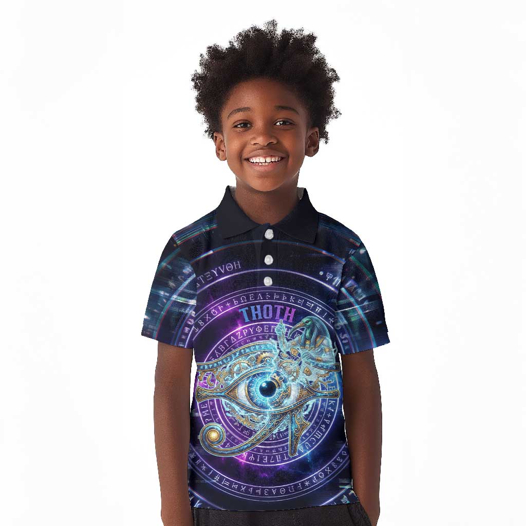 Thoth Ancient Egyptian Cosmic Kid Polo Shirt with Sacred Eye and Baboon Symbol Theme