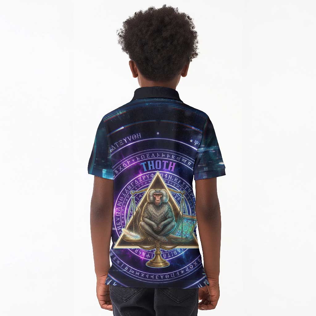 Thoth Ancient Egyptian Cosmic Kid Polo Shirt with Sacred Eye and Baboon Symbol Theme