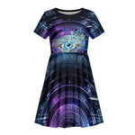 Thoth Ancient Egyptian Cosmic Kid Short Sleeve Dress with Sacred Eye and Baboon Symbol Theme
