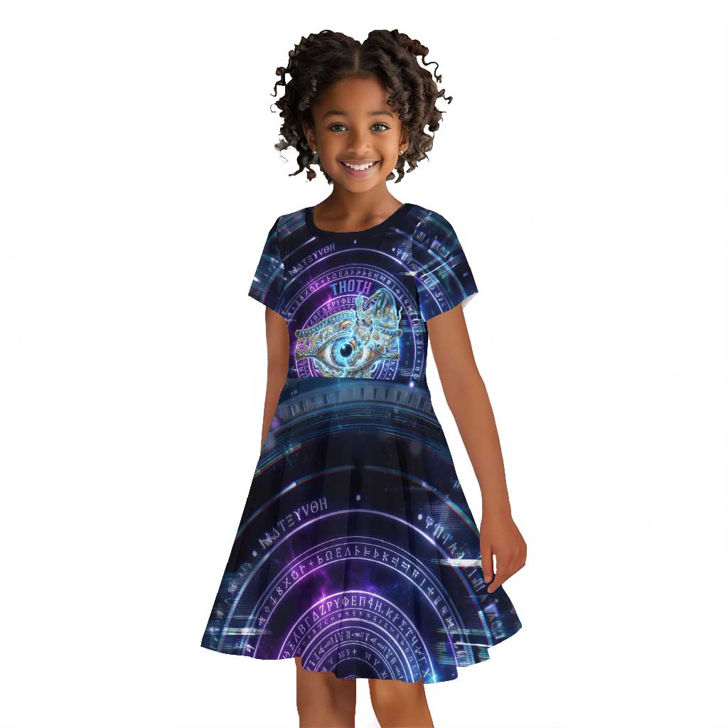 Thoth Ancient Egyptian Cosmic Kid Short Sleeve Dress with Sacred Eye and Baboon Symbol Theme