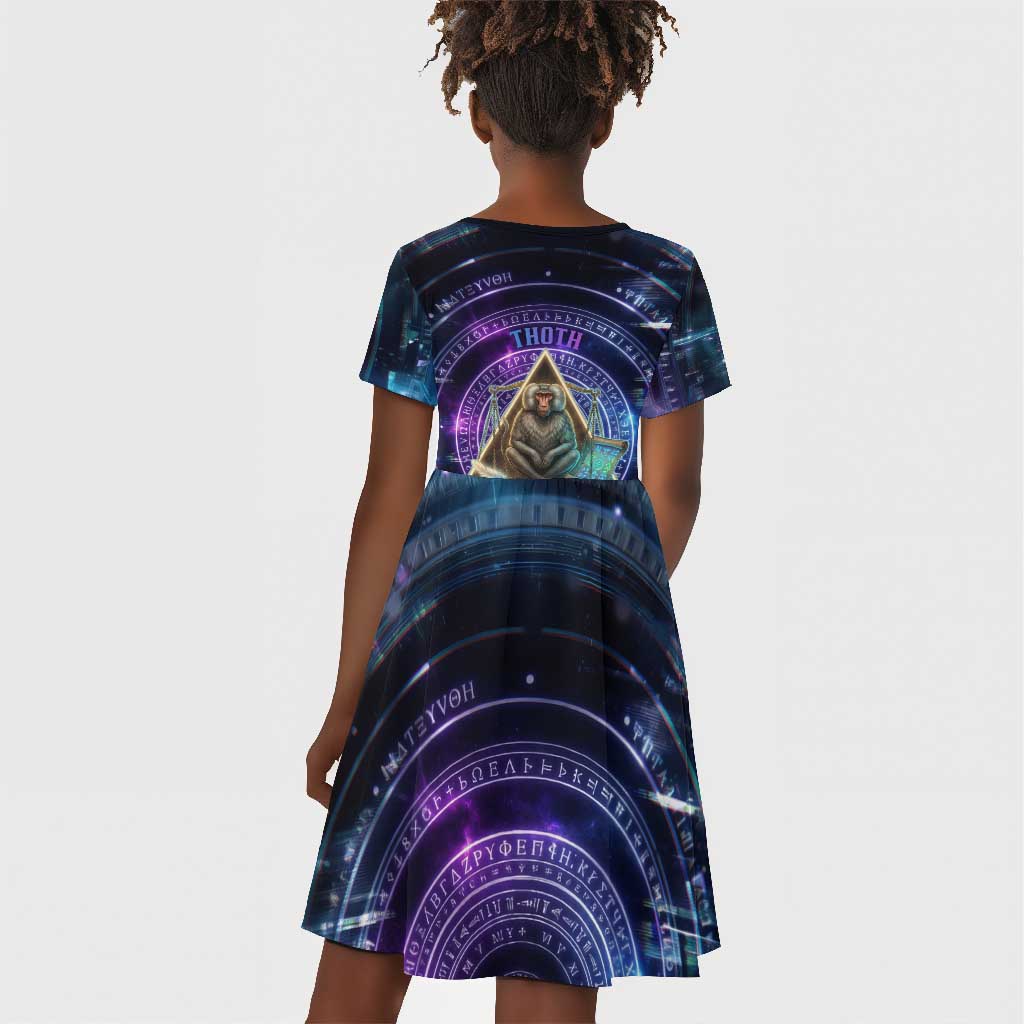 Thoth Ancient Egyptian Cosmic Kid Short Sleeve Dress with Sacred Eye and Baboon Symbol Theme