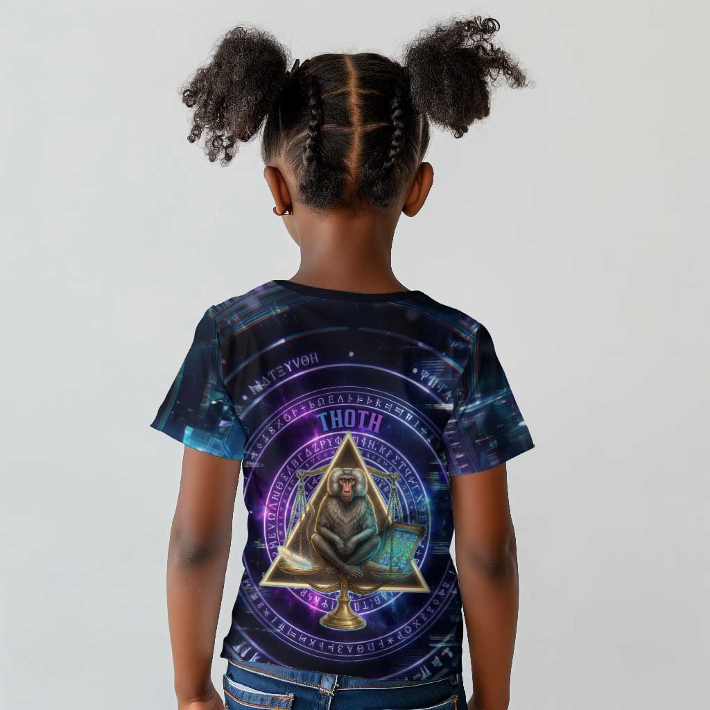 Thoth Ancient Egyptian Cosmic Kid T shirt with Sacred Eye and Baboon Symbol Theme