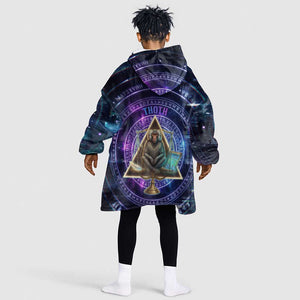 Thoth Ancient Egyptian Cosmic Kid Wearable Blanket Hoodie with Sacred Eye and Baboon Symbol Theme