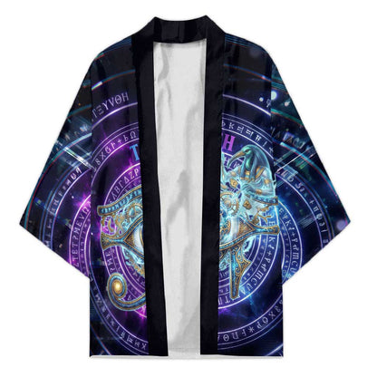 Thoth Ancient Egyptian Cosmic Kimono with Sacred Eye and Baboon Symbol Theme
