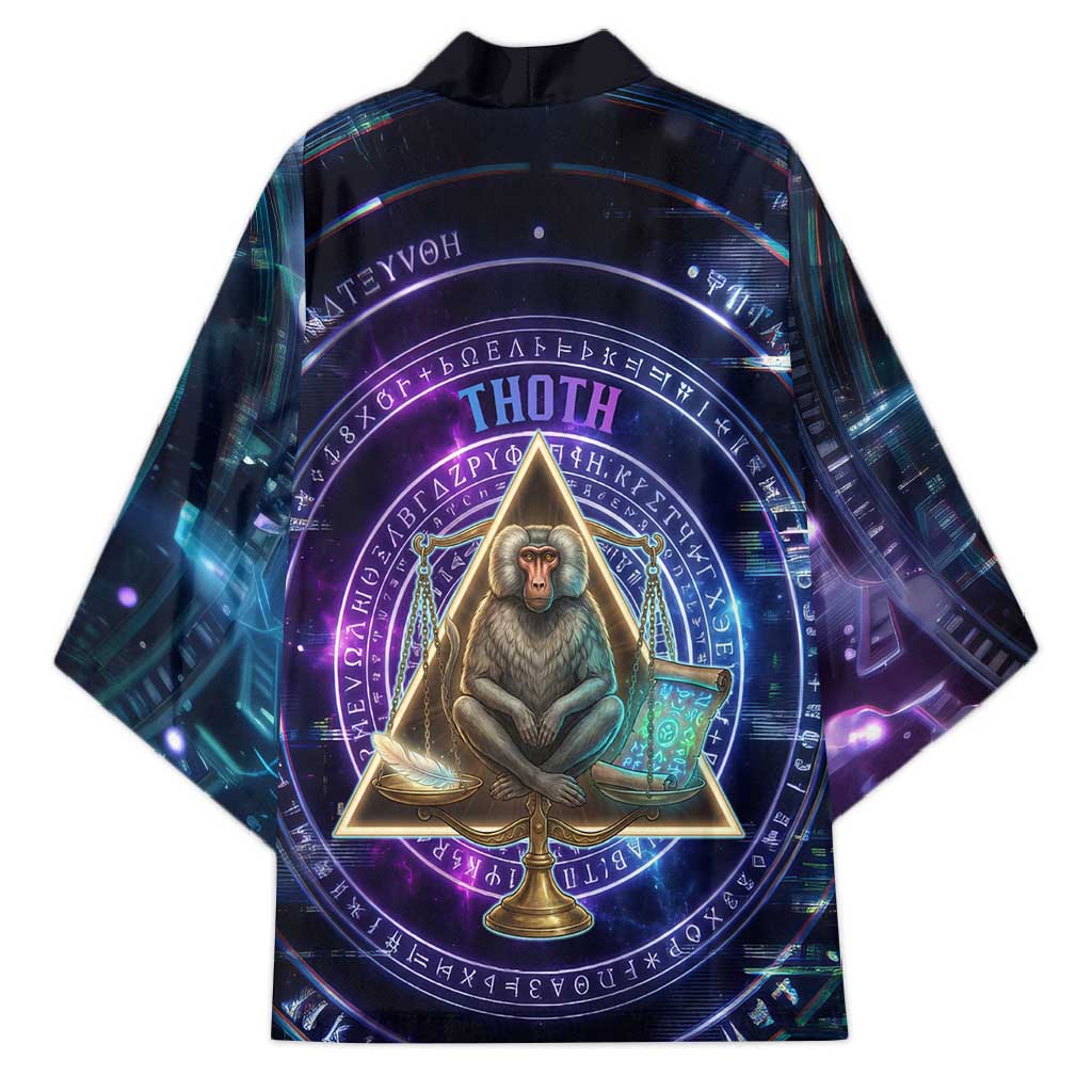 Thoth Ancient Egyptian Cosmic Kimono with Sacred Eye and Baboon Symbol Theme