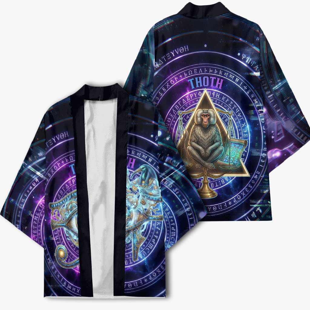 Thoth Ancient Egyptian Cosmic Kimono with Sacred Eye and Baboon Symbol Theme