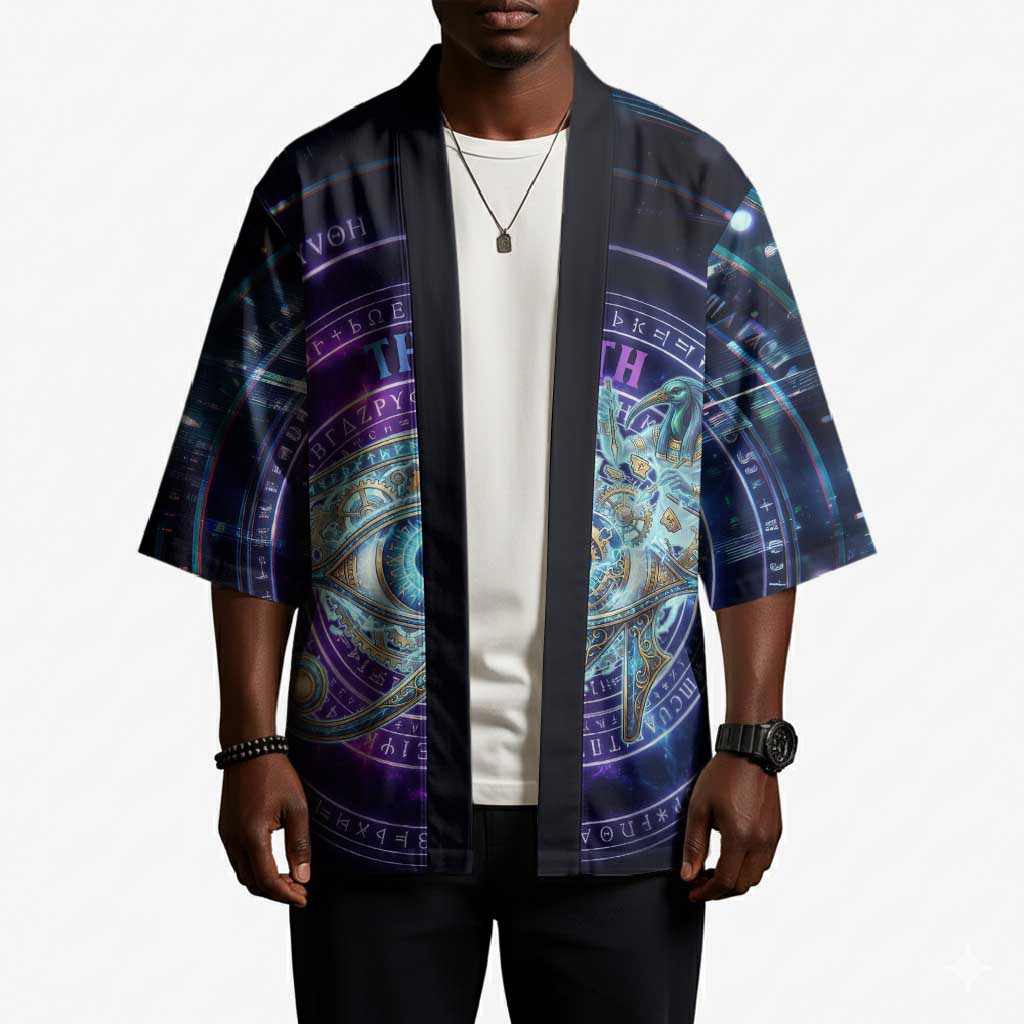 Thoth Ancient Egyptian Cosmic Kimono with Sacred Eye and Baboon Symbol Theme