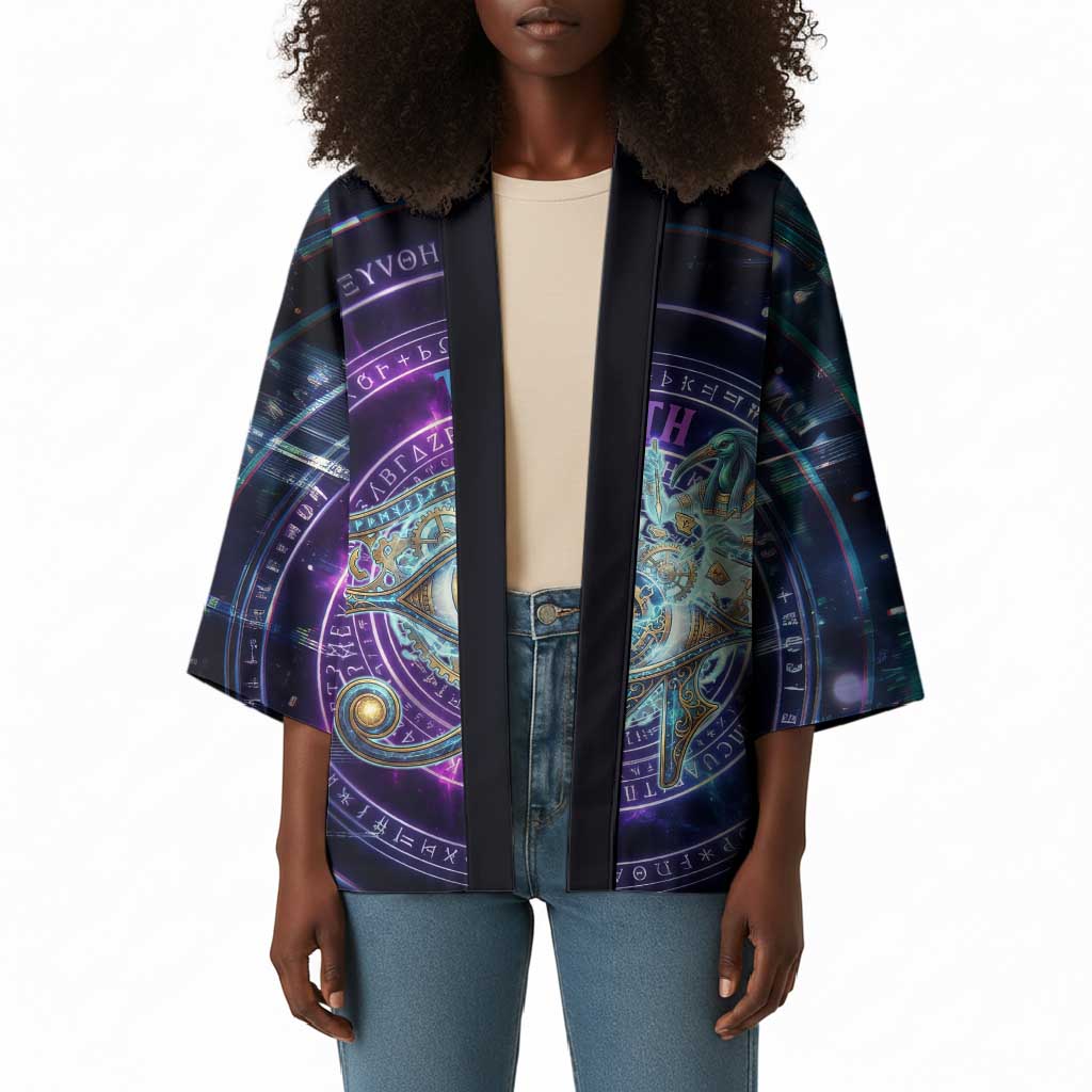 Thoth Ancient Egyptian Cosmic Kimono with Sacred Eye and Baboon Symbol Theme