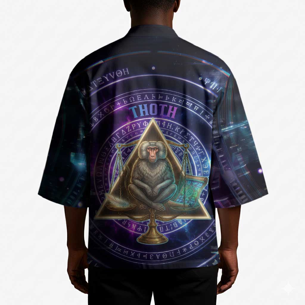 Thoth Ancient Egyptian Cosmic Kimono with Sacred Eye and Baboon Symbol Theme