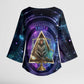Thoth Ancient Egyptian Cosmic Kimono Sleeve Blouse with Sacred Eye and Baboon Symbol Theme