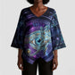 Thoth Ancient Egyptian Cosmic Kimono Sleeve Blouse with Sacred Eye and Baboon Symbol Theme