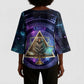 Thoth Ancient Egyptian Cosmic Kimono Sleeve Blouse with Sacred Eye and Baboon Symbol Theme