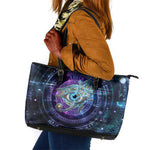 Thoth Ancient Egyptian Cosmic Leather Tote Bag with Sacred Eye and Baboon Symbol Theme