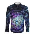 Thoth Ancient Egyptian Cosmic Long Sleeve Button Shirt with Sacred Eye and Baboon Symbol Theme