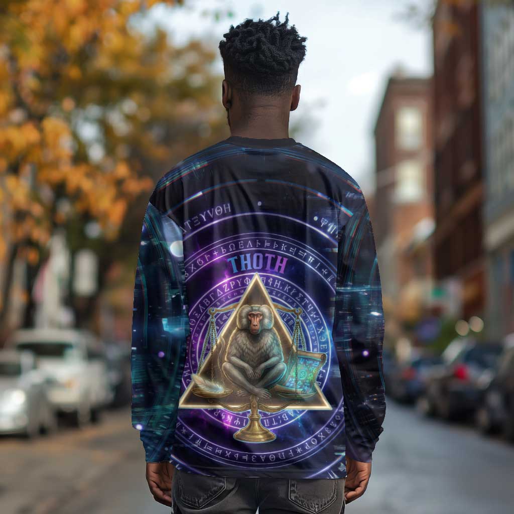 Thoth Ancient Egyptian Cosmic Long Sleeve Shirt with Sacred Eye and Baboon Symbol Theme