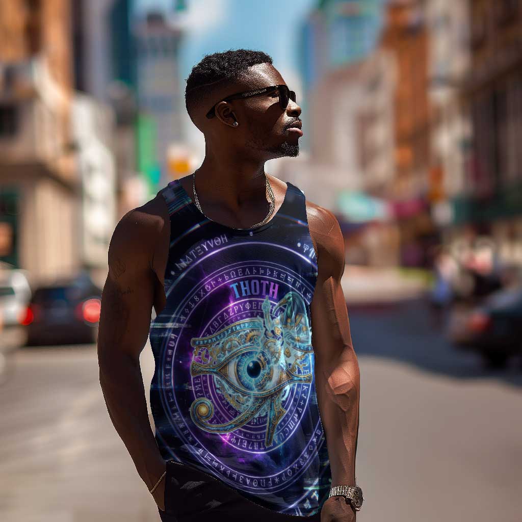 Thoth Ancient Egyptian Cosmic Men Tank Top with Sacred Eye and Baboon Symbol Theme