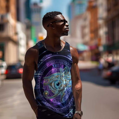 Thoth Ancient Egyptian Cosmic Men Tank Top with Sacred Eye and Baboon Symbol Theme
