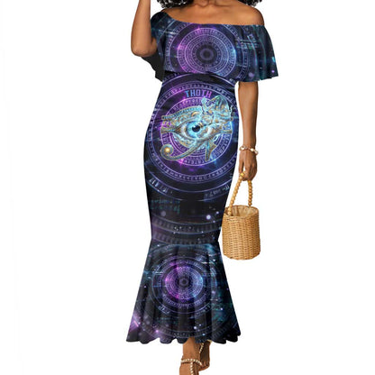 Thoth Ancient Egyptian Cosmic Mermaid Dress with Sacred Eye and Baboon Symbol Theme