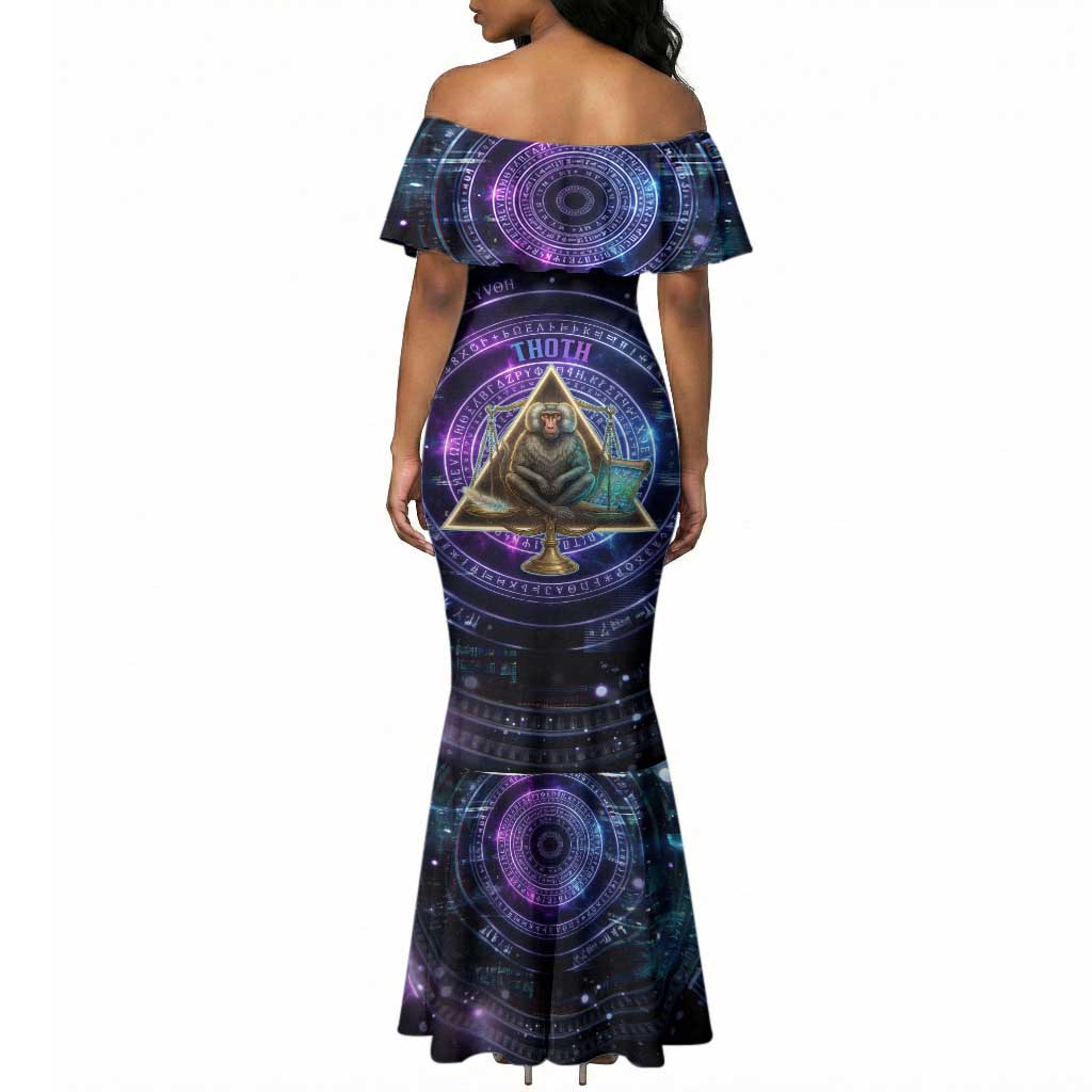 Thoth Ancient Egyptian Cosmic Mermaid Dress with Sacred Eye and Baboon Symbol Theme