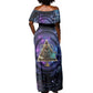 Thoth Ancient Egyptian Cosmic Off Shoulder Maxi Dress with Sacred Eye and Baboon Symbol Theme