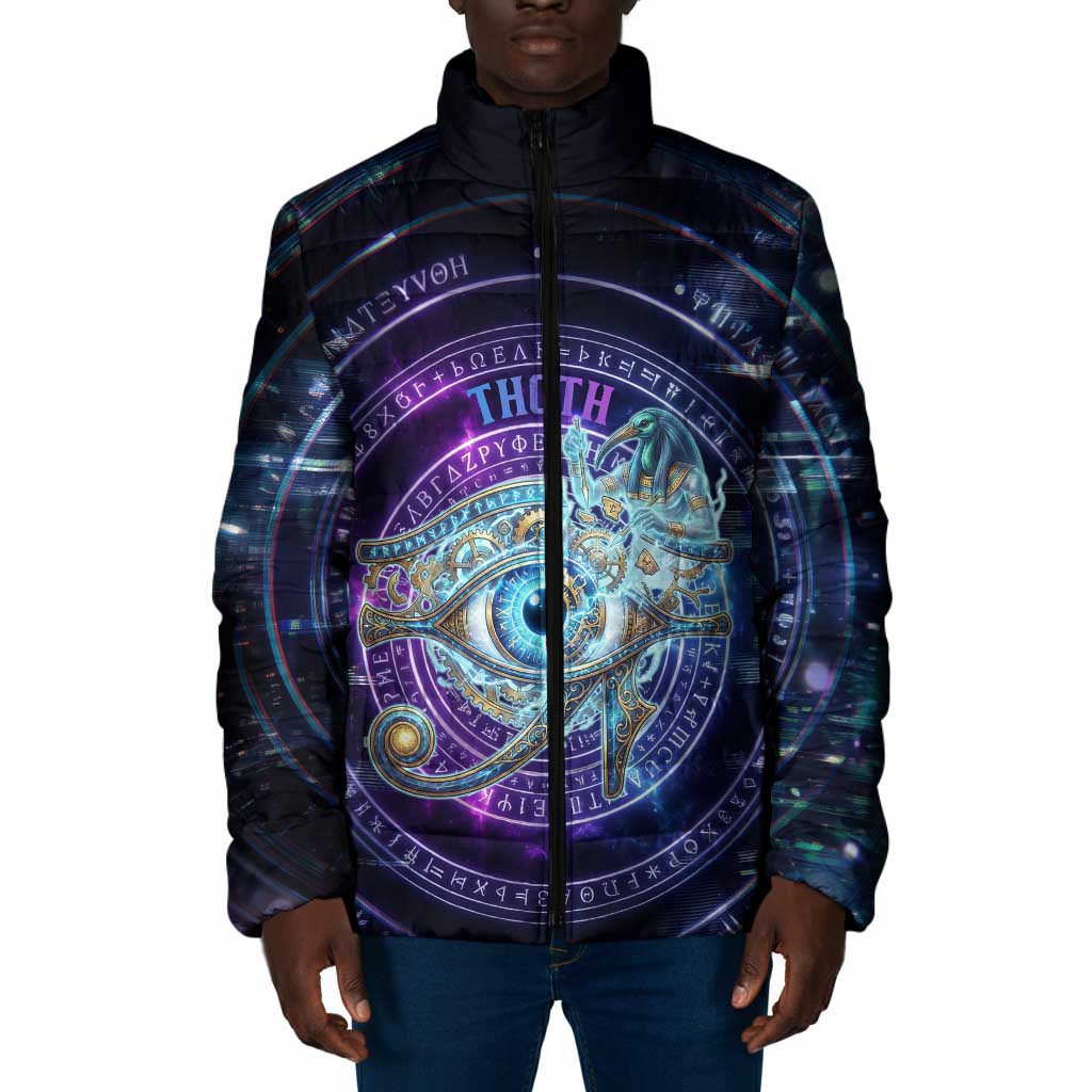 Thoth Ancient Egyptian Cosmic Padded Jacket with Sacred Eye and Baboon Symbol Theme