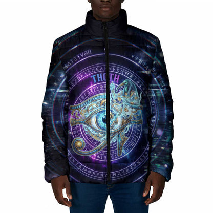Thoth Ancient Egyptian Cosmic Padded Jacket with Sacred Eye and Baboon Symbol Theme