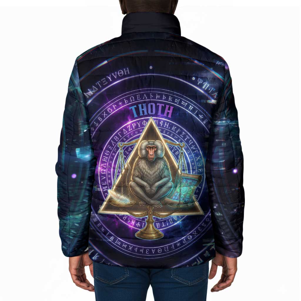 Thoth Ancient Egyptian Cosmic Padded Jacket with Sacred Eye and Baboon Symbol Theme