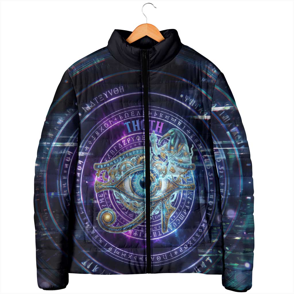 Thoth Ancient Egyptian Cosmic Padded Jacket with Sacred Eye and Baboon Symbol Theme