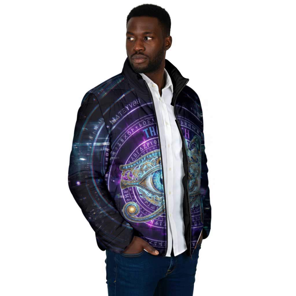 Thoth Ancient Egyptian Cosmic Padded Jacket with Sacred Eye and Baboon Symbol Theme