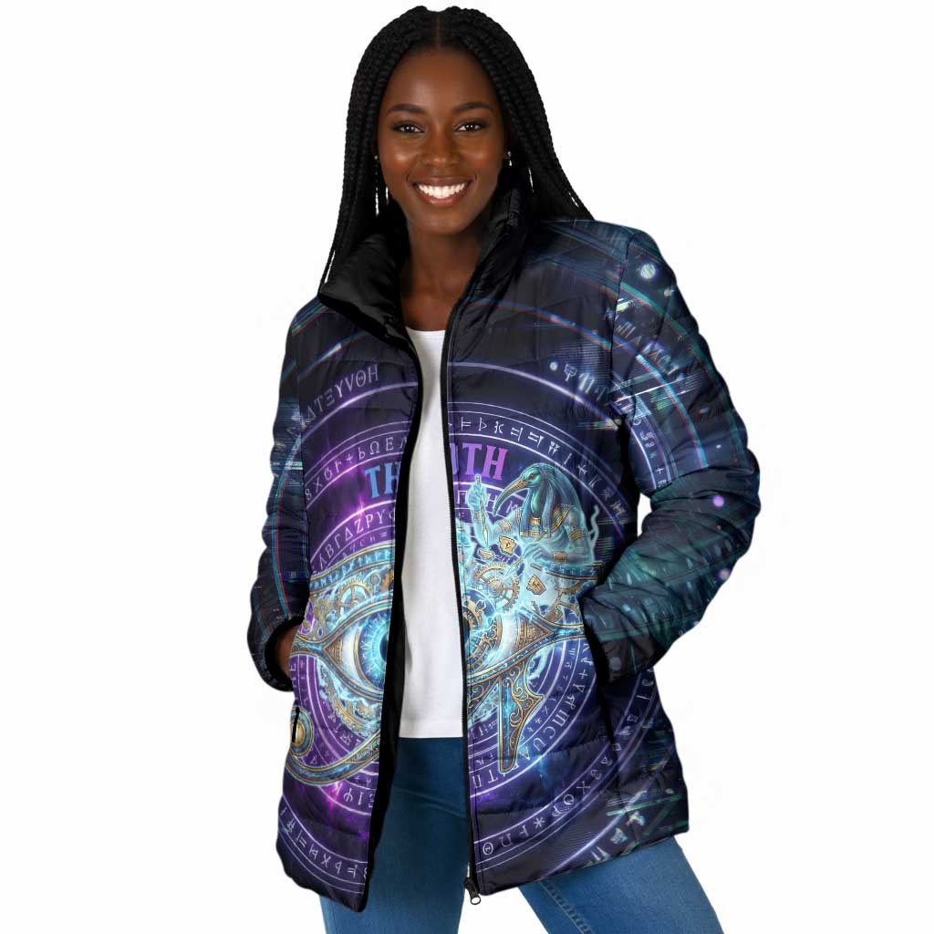 Thoth Ancient Egyptian Cosmic Padded Jacket with Sacred Eye and Baboon Symbol Theme