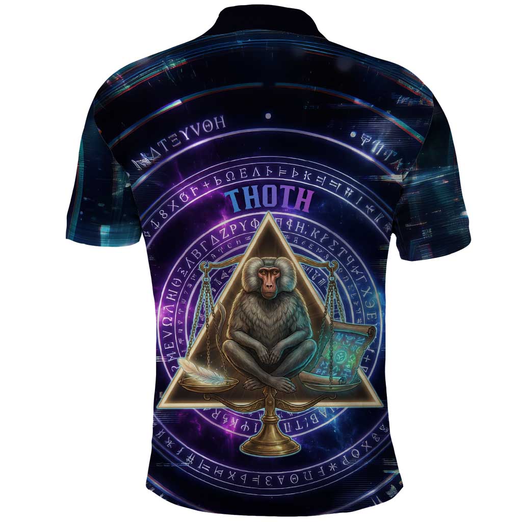 Thoth Ancient Egyptian Cosmic Polo Shirt with Sacred Eye and Baboon Symbol Theme