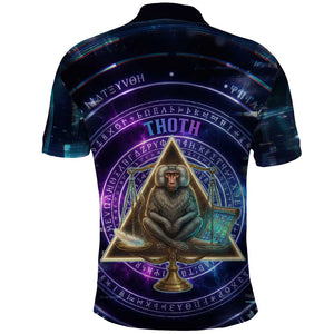 Thoth Ancient Egyptian Cosmic Polo Shirt with Sacred Eye and Baboon Symbol Theme